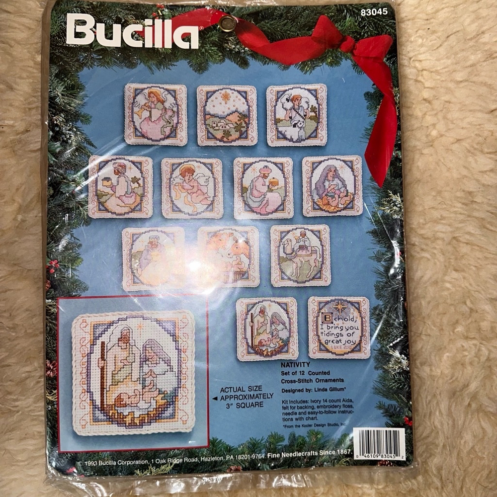 NOS Vintage 1993 Bucilla Nativity Counted Cross Stitch Ornament Kit Linda Gillum